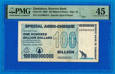 100 Billion Dollars Zimbabwe 2008 Special Agro Cheque PMG 45 Certified Authentic - Image 1 of 4