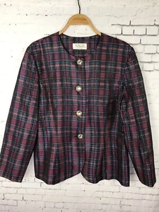 CHAQUETA TALBOTS DEPECHE MUJER MORADO ROJO AZUL METALIZADO DORADO FORRADA A CUADROS (DAL) - Imagen 1 de 9