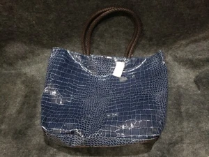 Neiman Marcus vinyl Aqua color tote bag. Glossy Look.  New - Picture 1 of 2