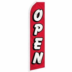 "OPEN" advertising super flag swooper banner business sign red & white welcome - Picture 1 of 10