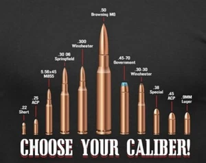 Choose Your Caliber T-shirt Army Navy USAF Bullets Patriot Ammo Police SWAT - Picture 1 of 2