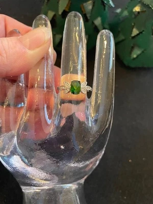 纯银 925 5 码戒指? 大号, 铬 Diopside + 白色 锆石叶 — 第 1/4 张图片