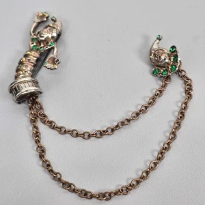 Vintage Jester Figural Chain Silver-Tone Brooch W/ Rhinestones Reja unsigned? - Picture 1 of 15
