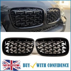 Diamond Meteor Style BMW X5 E70 X6 E71 2007-14 Front Kidney Grilles Gloss Black - Picture 1 of 12