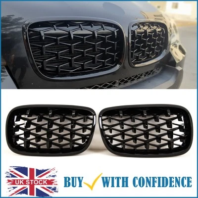 Diamond Meteor Style BMW X5 E70 X6 E71 2007-14 Front Kidney Grilles Gloss Black - Image 1 of 4