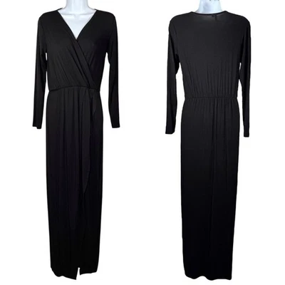 Maxi Vestido Michael Stars Negro Cuello en V Imitación Envolvente Pequeño Foto 1 de 4