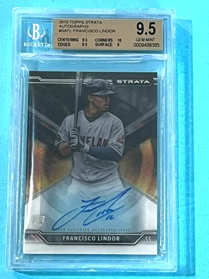 Francisco Lindor 2015 Topps Strata Signatures  RC BGS 9.5/10 GEM Mint METS - Image 1 of 2