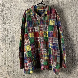 Polo Ralph Lauren camicia patchwork 2XB grande quadri campeggio bottoni manica lunga uomo - Foto 1 di 17