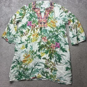 Johnny Was Workshop Flare Sleeve Tunic Floral Ramie Dress L Summer Beach - Picture 1 of 8
