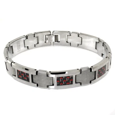 Tungsten Carbide Red Carbon Fiber  Men's Link Bracelet 8.5" - Image 1 of 4