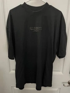AllSaints Black Crew Chenille Logo Oversized Shirt 100% Organic Cotton Gr. Large - Bild 1 von 4