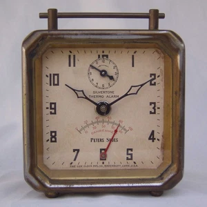 Vintage Lux Thermometer Wind Alarm Up Clock Peters Shoes Advertising Works! - Picture 1 of 12