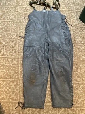 Vintage Striwa 1960s German army leather pants overalls men W34 Trouser Biker - Image 1 of 4