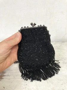 Bolso Bandolera Vintage con Cuentas Borlas Negras Noche Ocasión Art Deco - Imagen 1 de 7