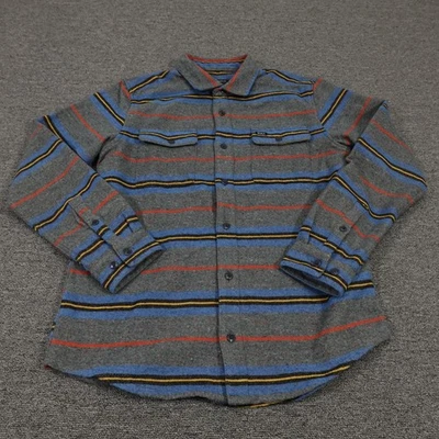 RVCA Shirt Mens Medium Gray Striped Wool Blend Flannel Long Sleeve Button Front - Image 1 of 4