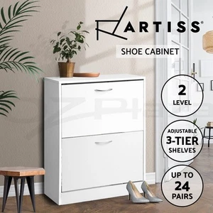 Artiss Shoe Rack Storage Cabinet Wooden Organiser Shelf Cupboard 24 Pairs White - Picture 1 of 7