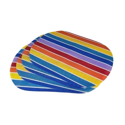 Set of 4 Vintage Rainbow Vinyl Placemats Striped Stripes Oval - Image 1 of 3