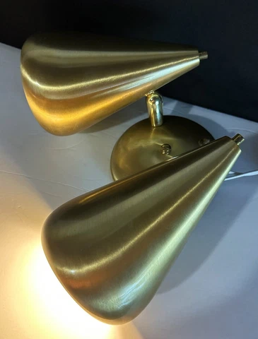 Mid Century Modern Double Wall Light Vtg Swivel Cones Atomic Lamp Sconce Fixture Cover