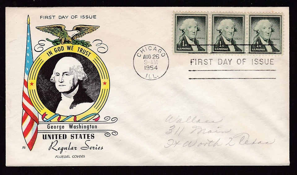 FIRST DAY COVER - PRESIDENT GEORGE WASHINGTON 1954 "FLUEGEL CACHET" - Image 1 of 1