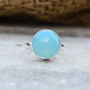 Aqua Chalcedony  Gemstone 925 Sterling Silver Handmade Engagement  Ring All Size
