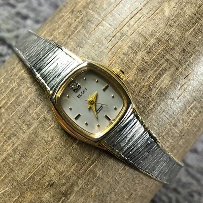 Reloj De Colección Elgin Mujer EK605-007 Diamante Dos Tonos Cuadrado Cuarzo Analógico 16mm 7" Foto 1 de 4