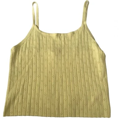 Y2K Late 2000 Cami Top Camisole Sweater Knit Yellow L 11 13 Cropped Fairy Grunge - Image 1 of 4
