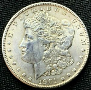 1901-O Morgan Silver Dollar Coin AU +  CLEANED  90% Silver  US Coin   #E37
