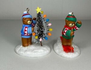 Lucy & Me Teddy Bear Little Lights of Christmas & Skier 1986 Ornament Enesco