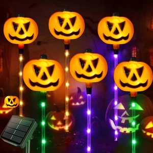 Upgraded 6-Pack Solar Halloween Pumpkin Garden Stake Lights for Halloween Decor - Picture 1 of 13