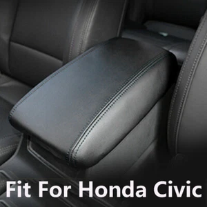 Recubrimiento de cubierta de reposabrazos tapa de consola central de cuero negro para Honda Civic 2012-2015 - Imagen 1 de 9