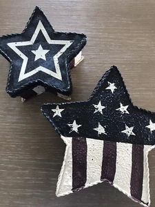 Rustic Patriotic Storing Tins-star shapes (set of 2)-Red/White/Blue - Picture 1 of 3