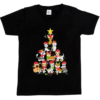 1Tee Kids Girls Cartoon Dog Tree - Christmas Tree Made of Cartoon Dogs T-Shirt