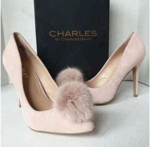 NIB Charles David "Pixie" Blush Pink Pumps Size 8.5 Fur Pom Poms MSRP $129 - Picture 1 of 6