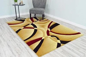 "Alfombra abstracta moderna contemporánea tallada premium 2305 beige borgoña 2'7""x4"" - Imagen 1 de 9