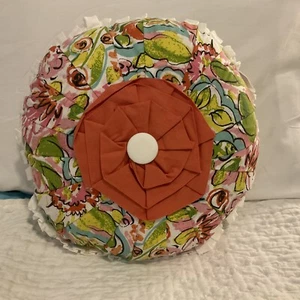 NEW Dana Boutique Throw pillow round 15”/floral/rosette/button/pink/orange - Picture 1 of 5