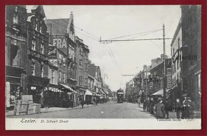 Exeter St Sidwell Street shops tram people etc 1906 message postcard Devon - Picture 1 of 2