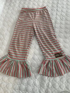 Matilda Jane Torta Big Ruffles Happy & Free Mint Green Stripe Pants Sz 6 - Picture 1 of 5