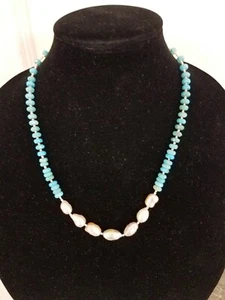 Vtg Mexican Faceted Turquoise Rondelle Beads Gen Pearl Necklace Sterling Silver - Picture 1 of 7