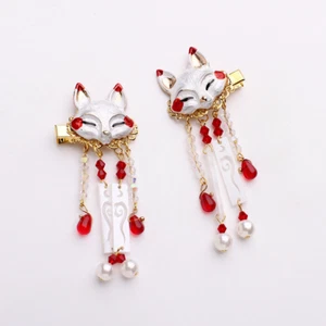 2X Women Japanese Fox Hair Pin Clip Stick Tassel Retro Ethnic Beaded Accessory - Picture 1 of 6