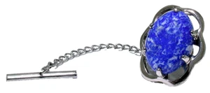 Lapis Oval 18x13 Cab Silver Color Tie Tack Chain Clutchback EPTT122OTH/61025 - Picture 1 of 2
