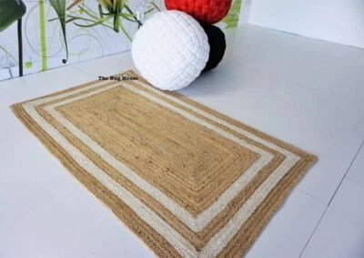 Square Rug Natural Jute Farmhouse Area Rug Hand Woven Rustic Look, Beige Rug - Image 1 of 4