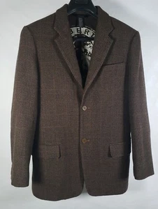 DKNY Mens Wool Cashmere Brown Houndstooth Plaid 2 Button Blazer Jacket M - Picture 1 of 4