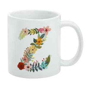 Letter Z Floral Monogram Initial White Mug - Picture 1 of 5