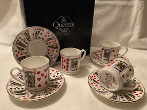 Set of 4 Queens Bone China Coffee Cans/Saucers "Cut For Coffee" Unused/Boxed - Picture 1 of 13
