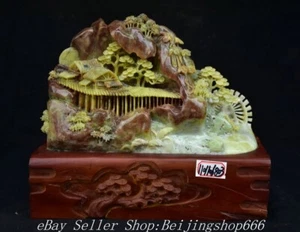 14.4" Chinese Natural Xiu Jade Carved Mountain Tree Bridge Statue Sculpture - Picture 1 of 12
