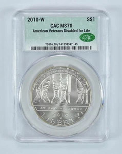 2010-W Disabled Veterans Commemorative Silver Dollar MS70 CAC - Picture 1 of 5