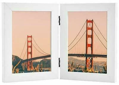 Marco de fotos con bisagras blanco 5x7 muestra 2 fotos soportes dobles lado a lado Foto 1 de 4