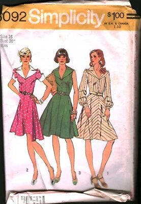 6092 Vintage Simplicity Sewing Pattern Misses 1970s Dress Bias Skirt 16 OOP Sew - Image 1 of 2