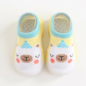 Kids Toddler Baby Boys Girls Cartoon Knit Soft Sole Rubber Shoes Socks Slipper