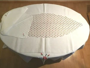 Set Tischdecke 2,60x1,50m + 12 Servietten Baumwolle creme Stickerei Blumen MS116 - Bild 1 von 12